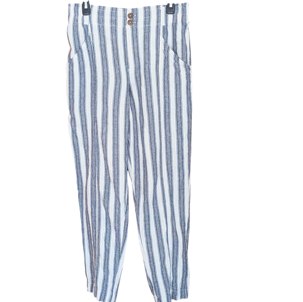 SO Linen Blend Pants High Waist Tapered Leg Preppy Beach Classic Casual